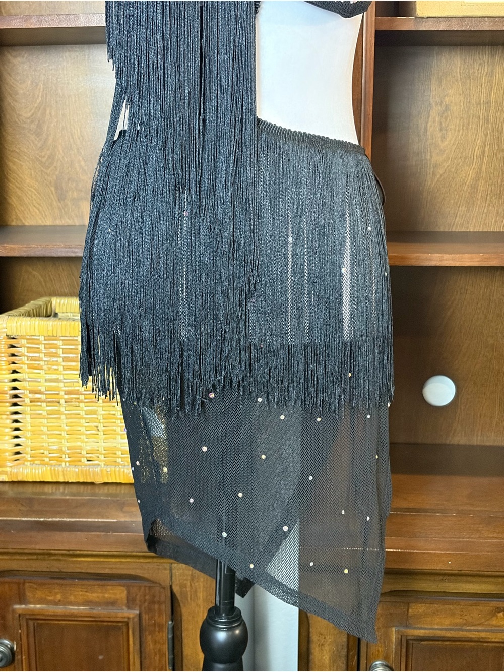 NWT 12th Tribe LeAnn Black Rhinestone Fringe Mini Dress | Size L - Picture 5 of 16